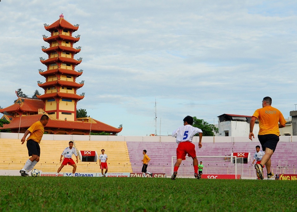 playing soccer in Vietnam