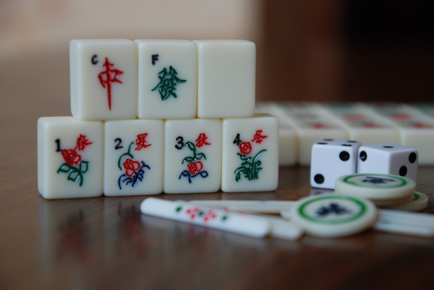 Mahjong tiles on a table