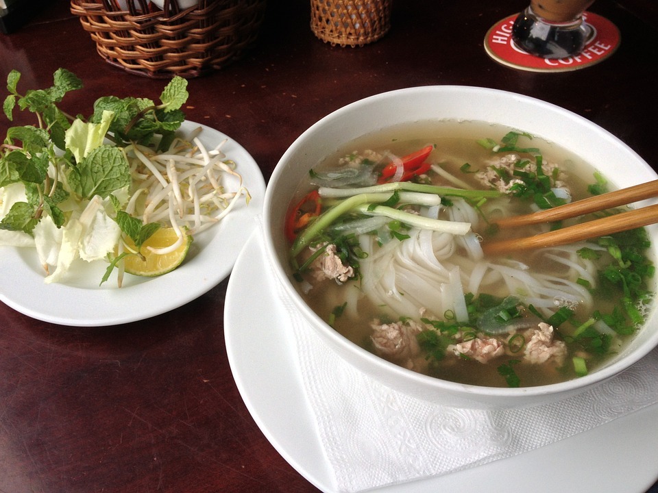 Pho Vietnamese dish with noodles and vegetables