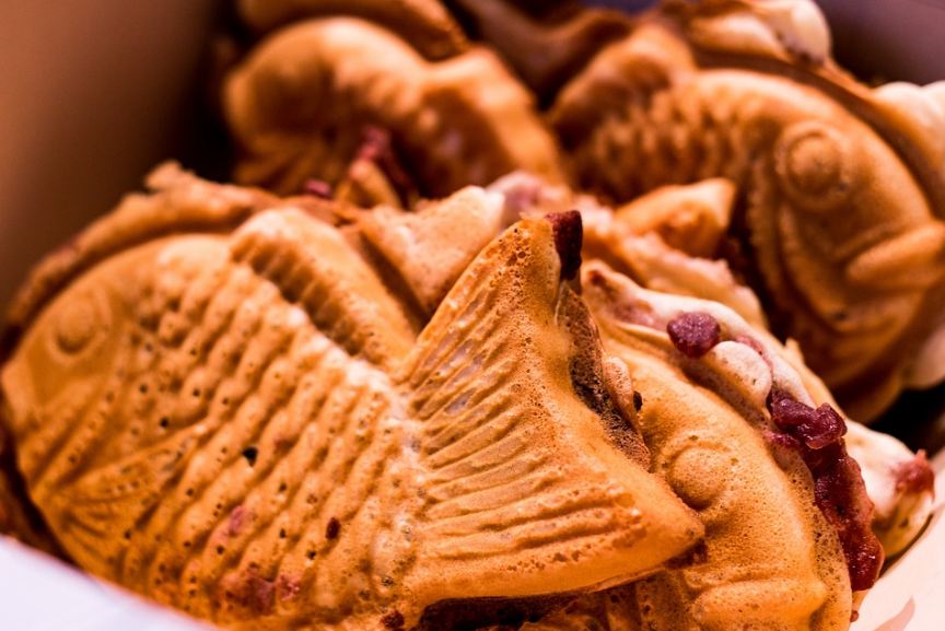 a box of taiyaki with red bean paste filling
