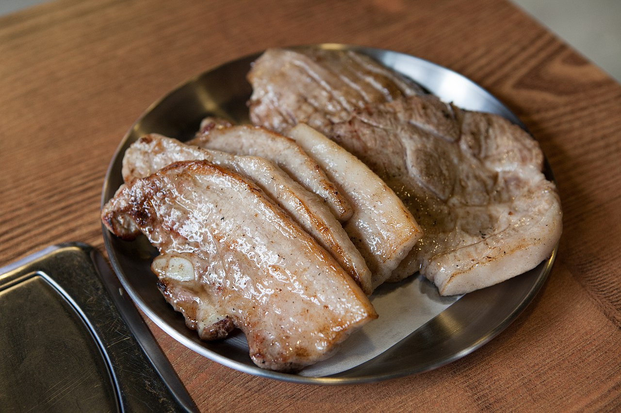 Image of grilled pork belly (samgyeopsal).