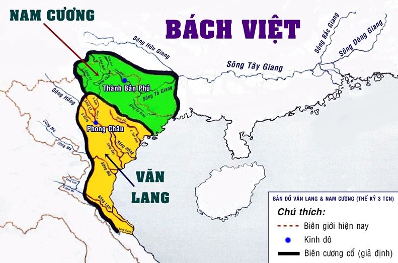 A map depicting Văn Lang which became Âu Lạc when Nam Cương conquered the former Kingdom